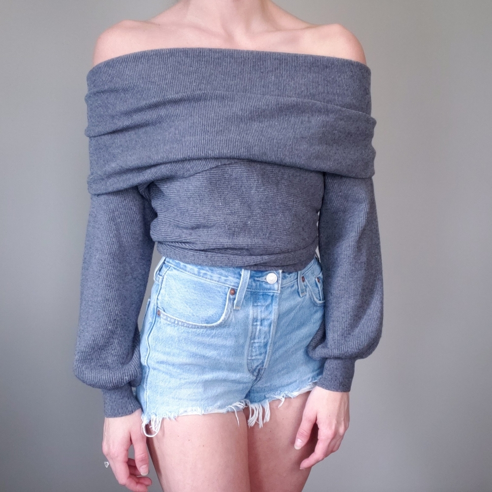 Zara Ribbed Knit Off The Shoulder Sweater